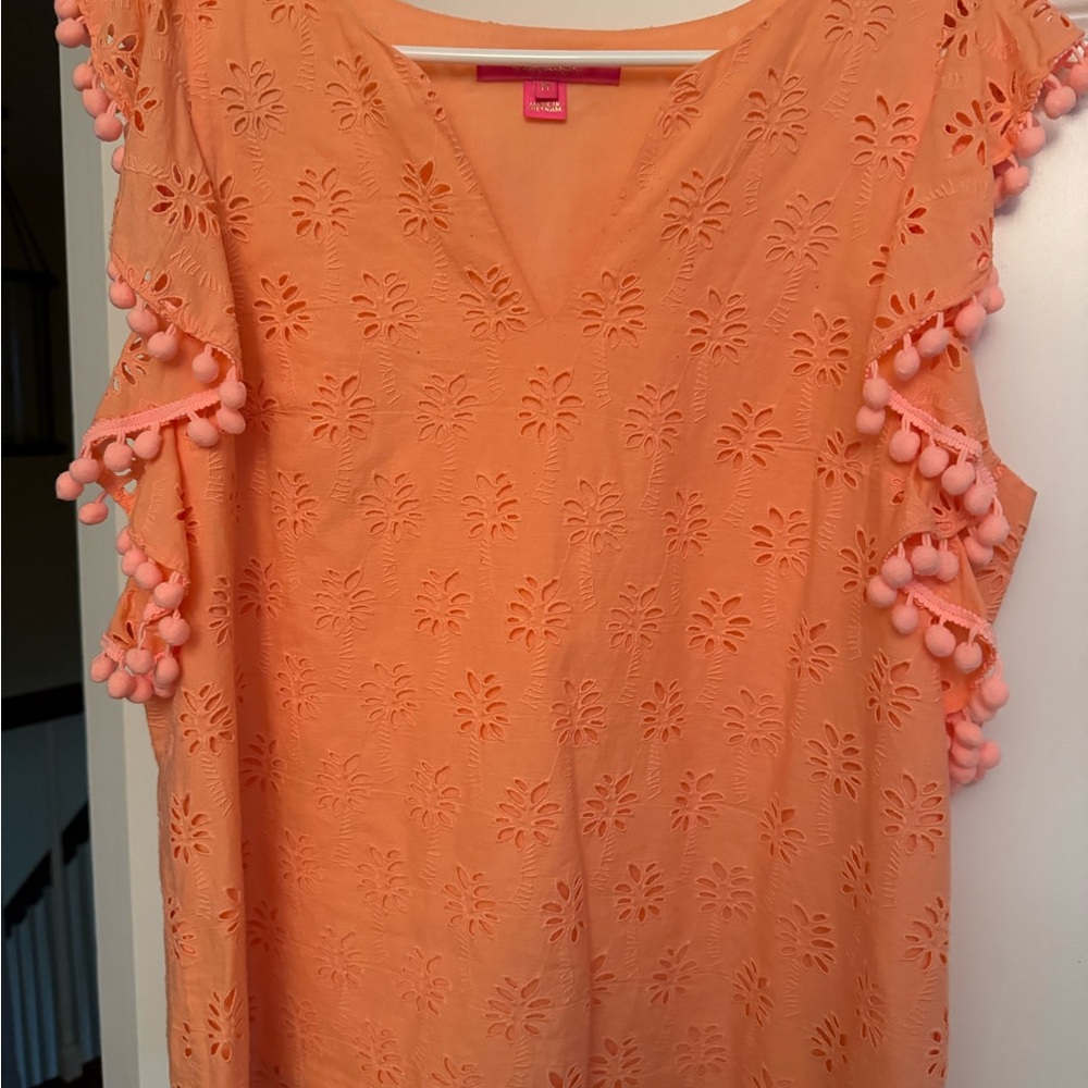 Lilly Pulitzer Chic Orange Top with Pom-Pom Details